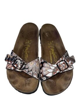 Papillio by Birkenstock Madrid sandals with a peacock brown patterned strap 7